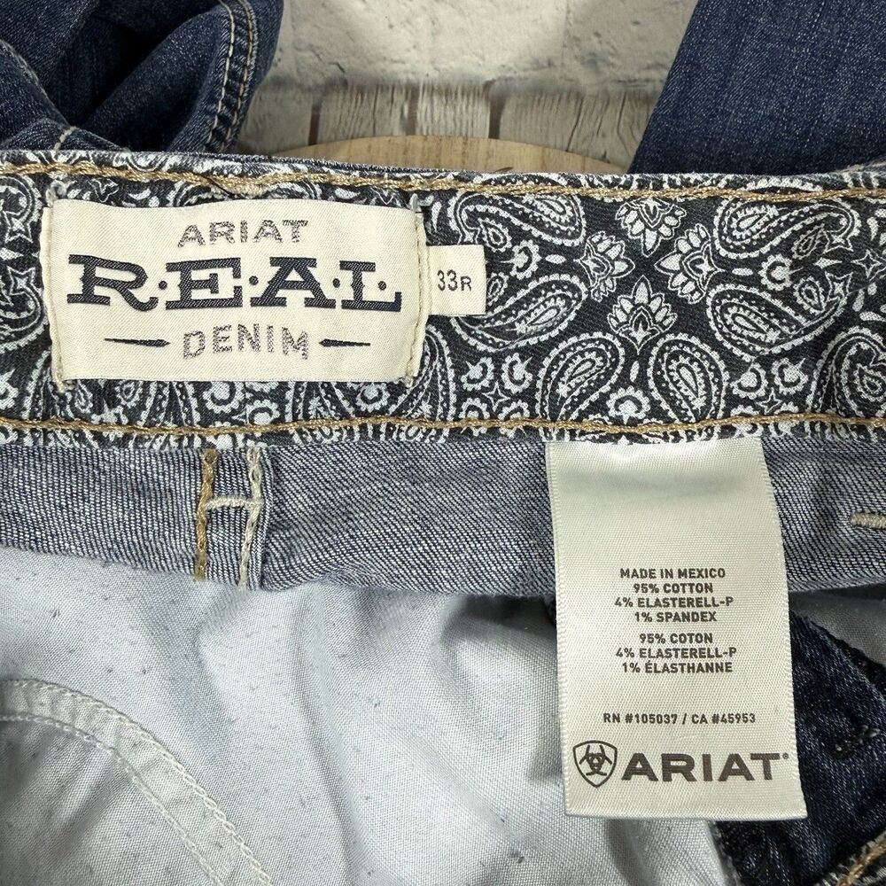 Ariat Real Denim Jeans 33 Blue Western Cowgirl Mid Rise Straight Waistband - Picture 13 of 16